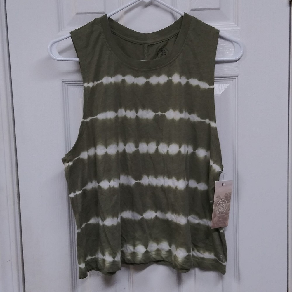 Sage Collective Boxy Tank Top Green Tie Dye Womens Size Medium NWT